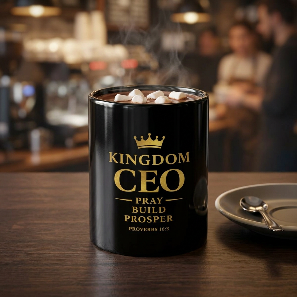 Kingdom CEO Black Mug Pray Build Prosper (Proverbs 16:3)